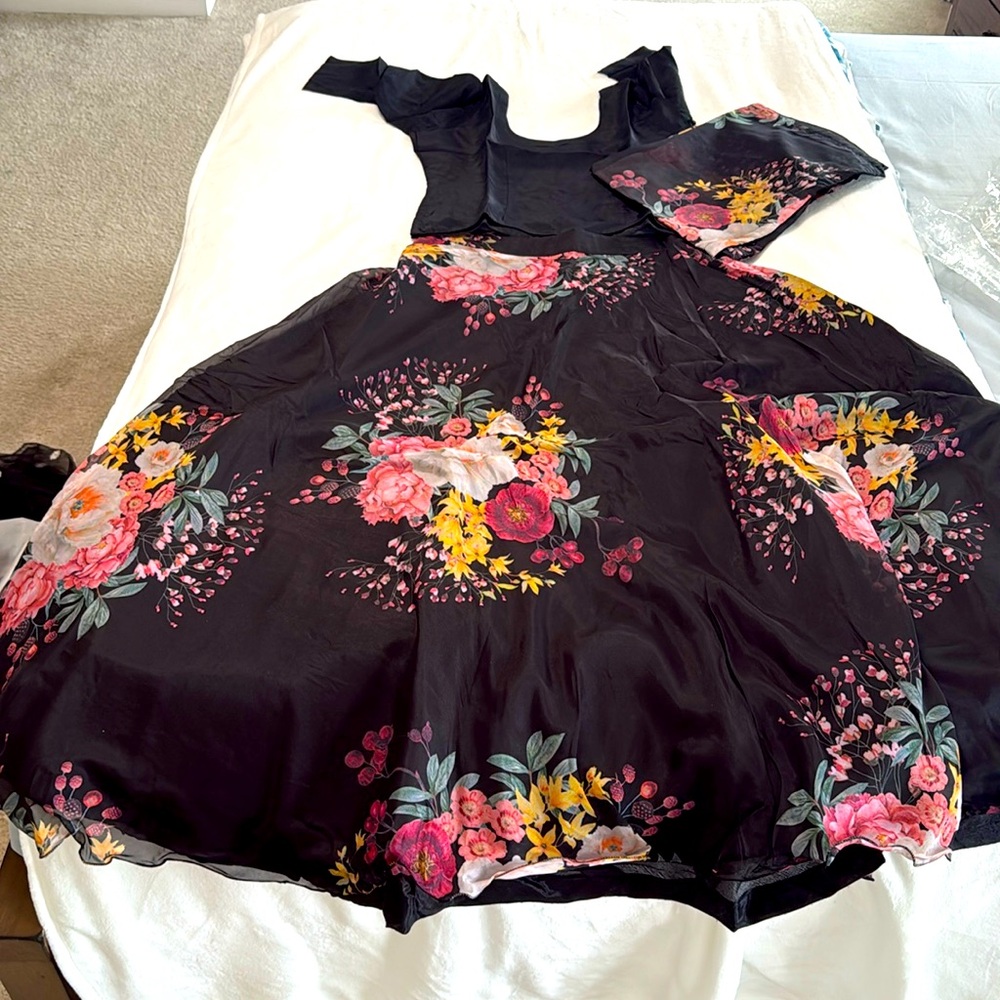 Black floral Lehnga - medium to Large size - Indian